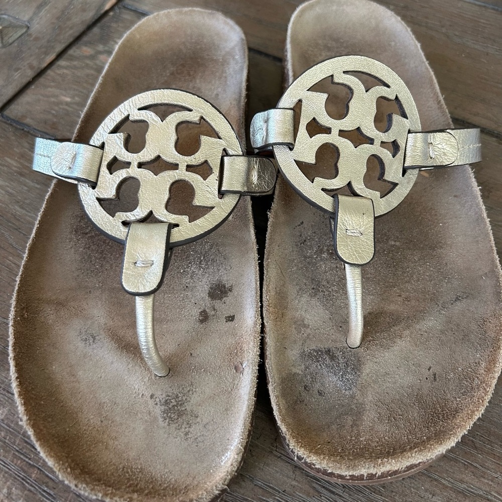 Tory Burch Miller Cloud Thong Sandal Spark Gold/Natural Size 7 1/2